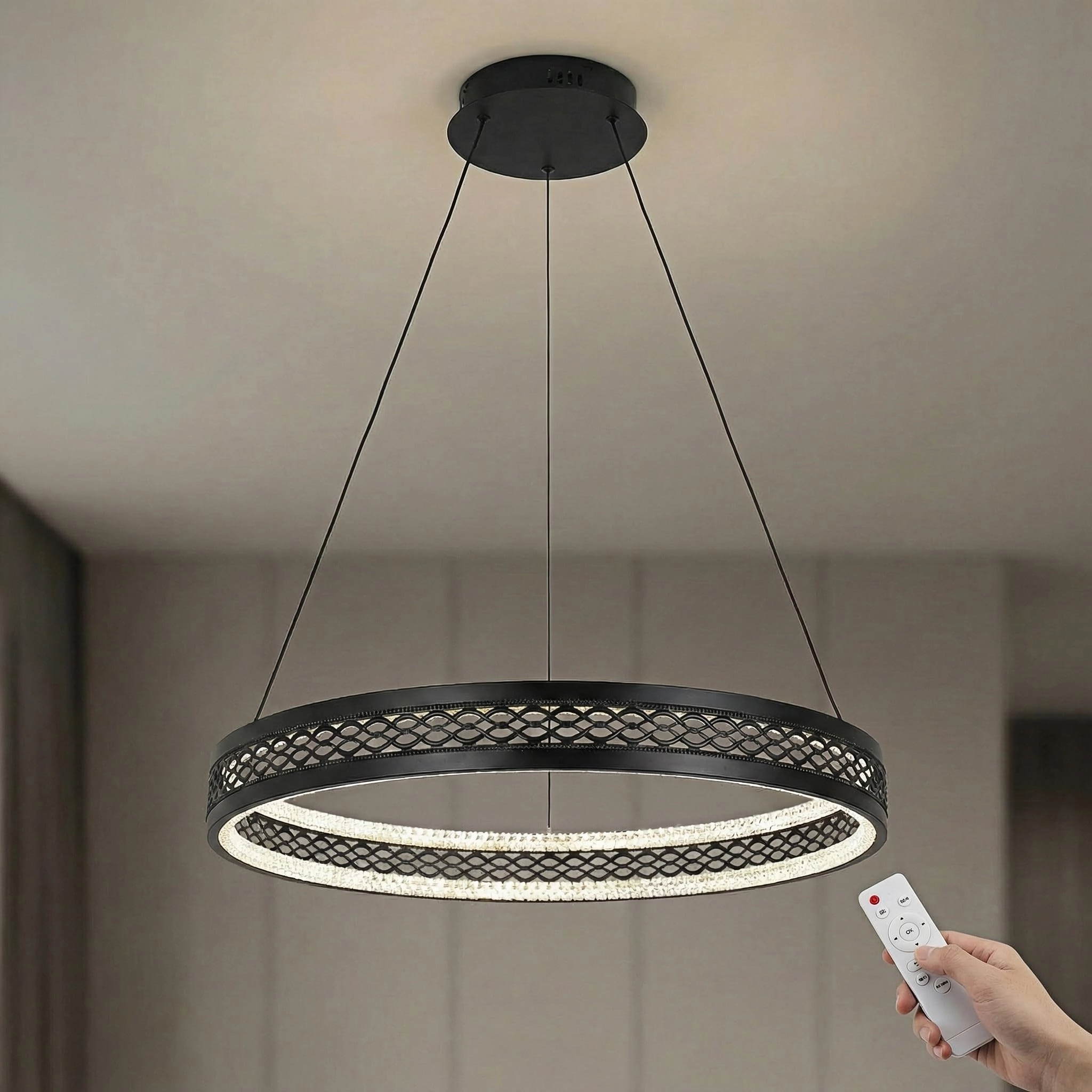Single Ring White LED Chandelier - 3000K-6000K Dimmable