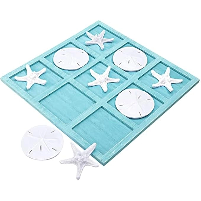Sumind Tic Tac Toe - Beach House Decor Wooden Resin Seashell Starfish