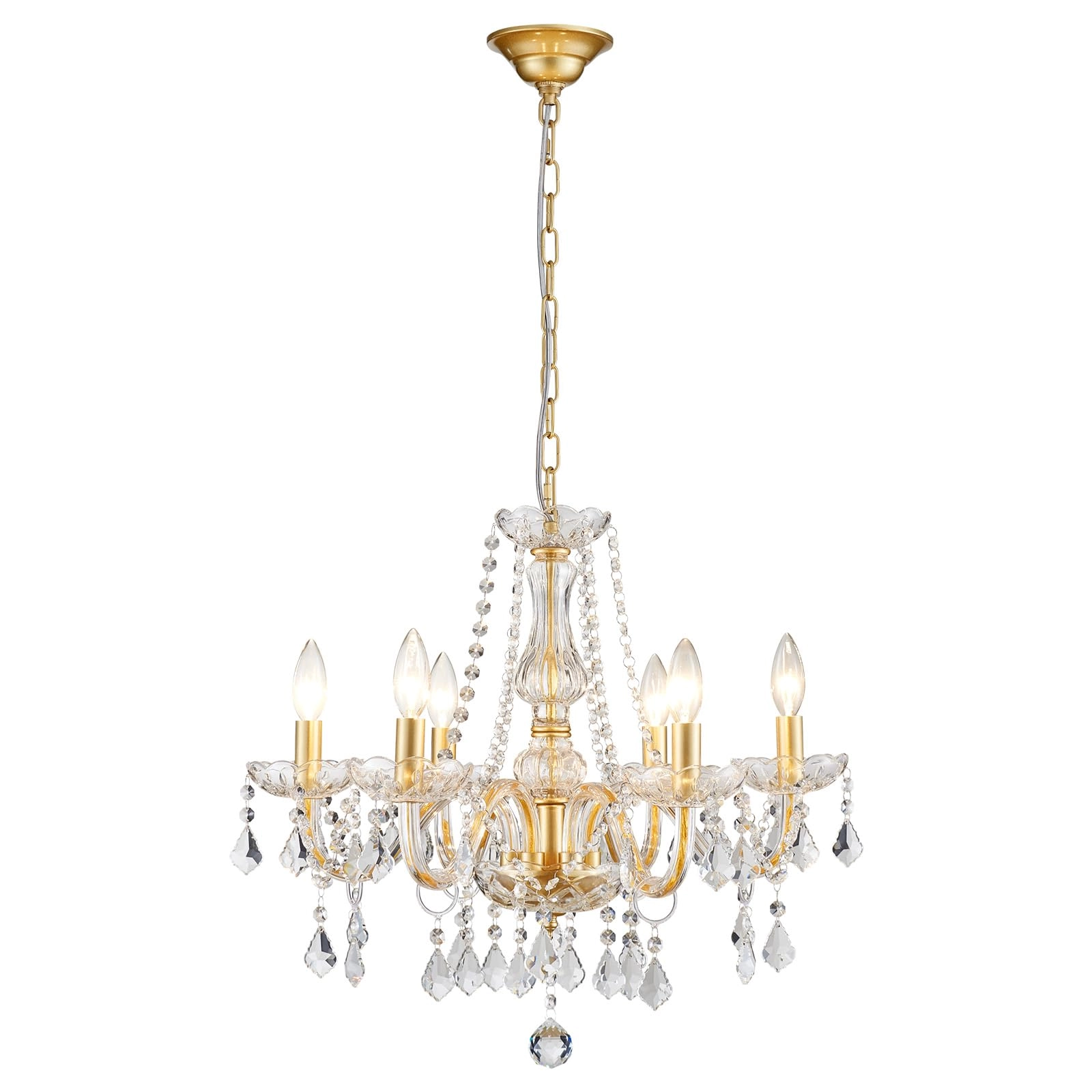 ANJIADENGSHI K9 Crystal Chandelier - 6-Lights 27"H 22"W Gold