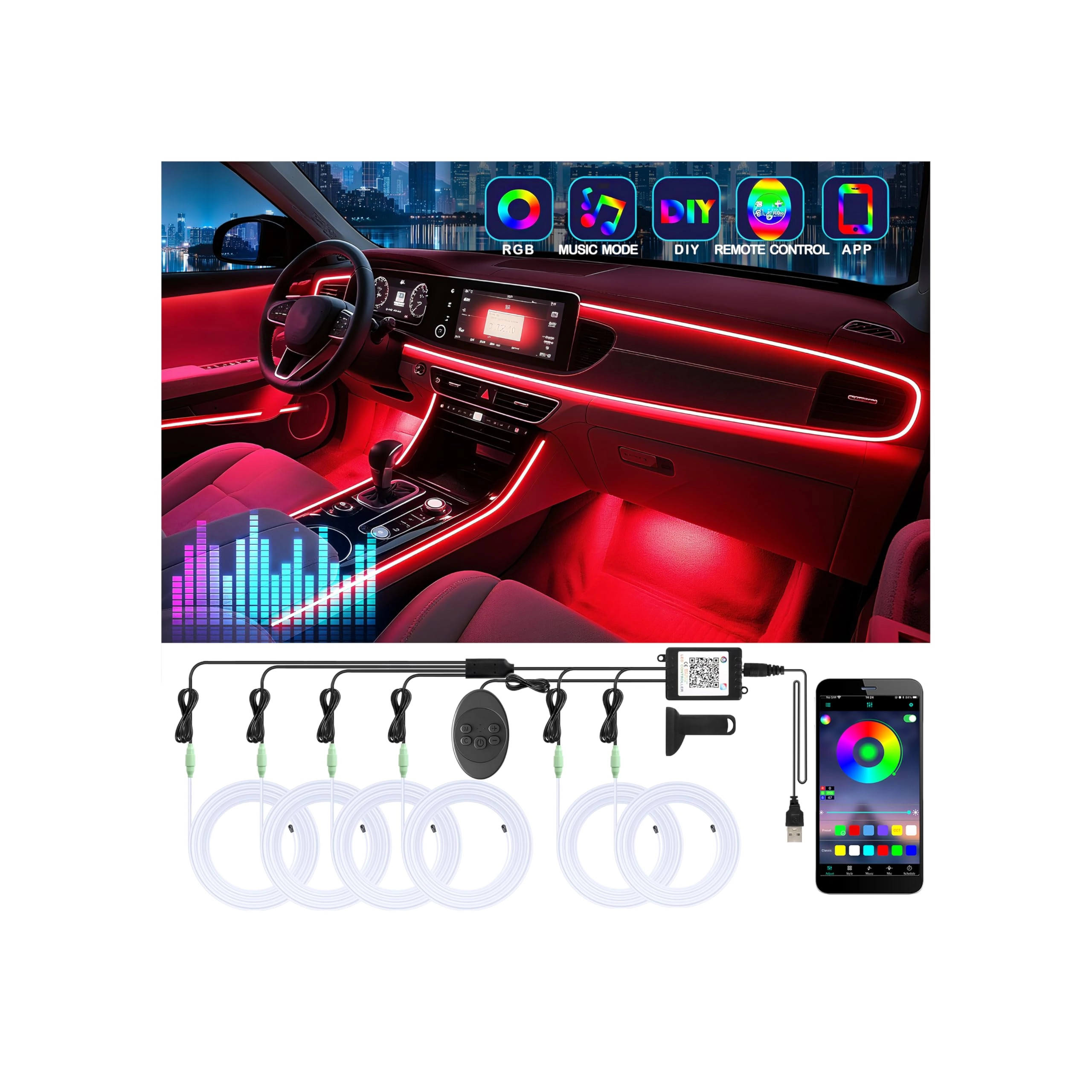 Latamil 6 in 1 Car Led Strip Lights
