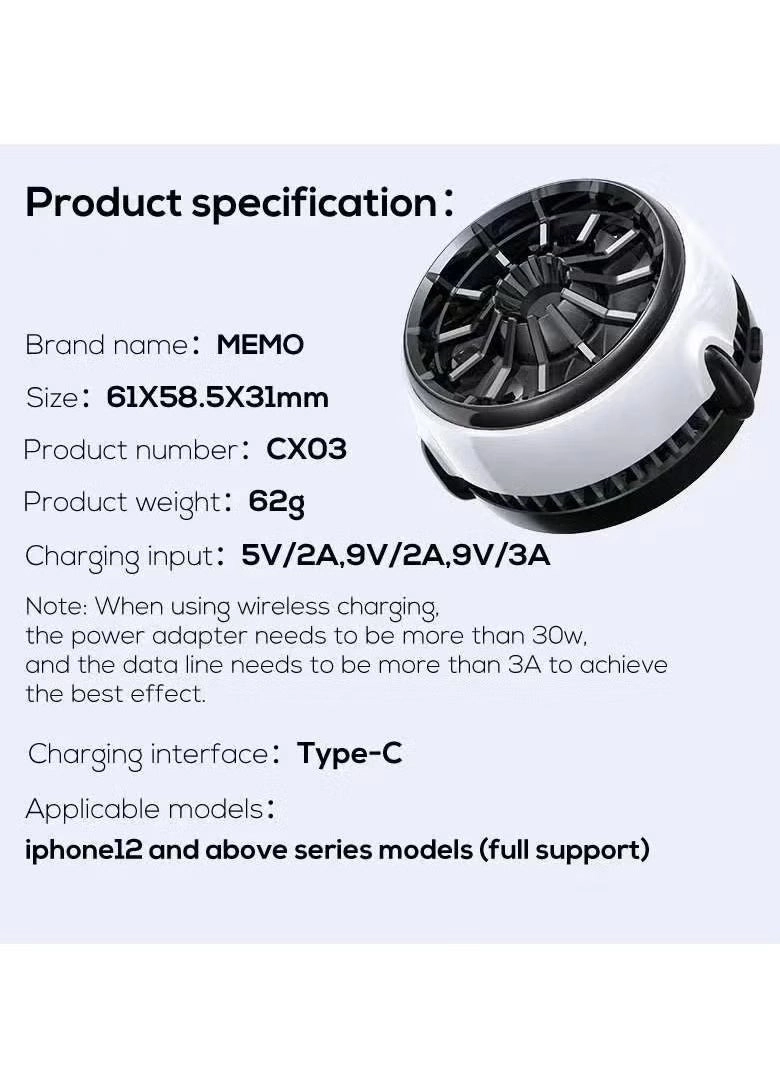 CX03 Cell Phone Cooling Fan - Magnetic Wireless Charging