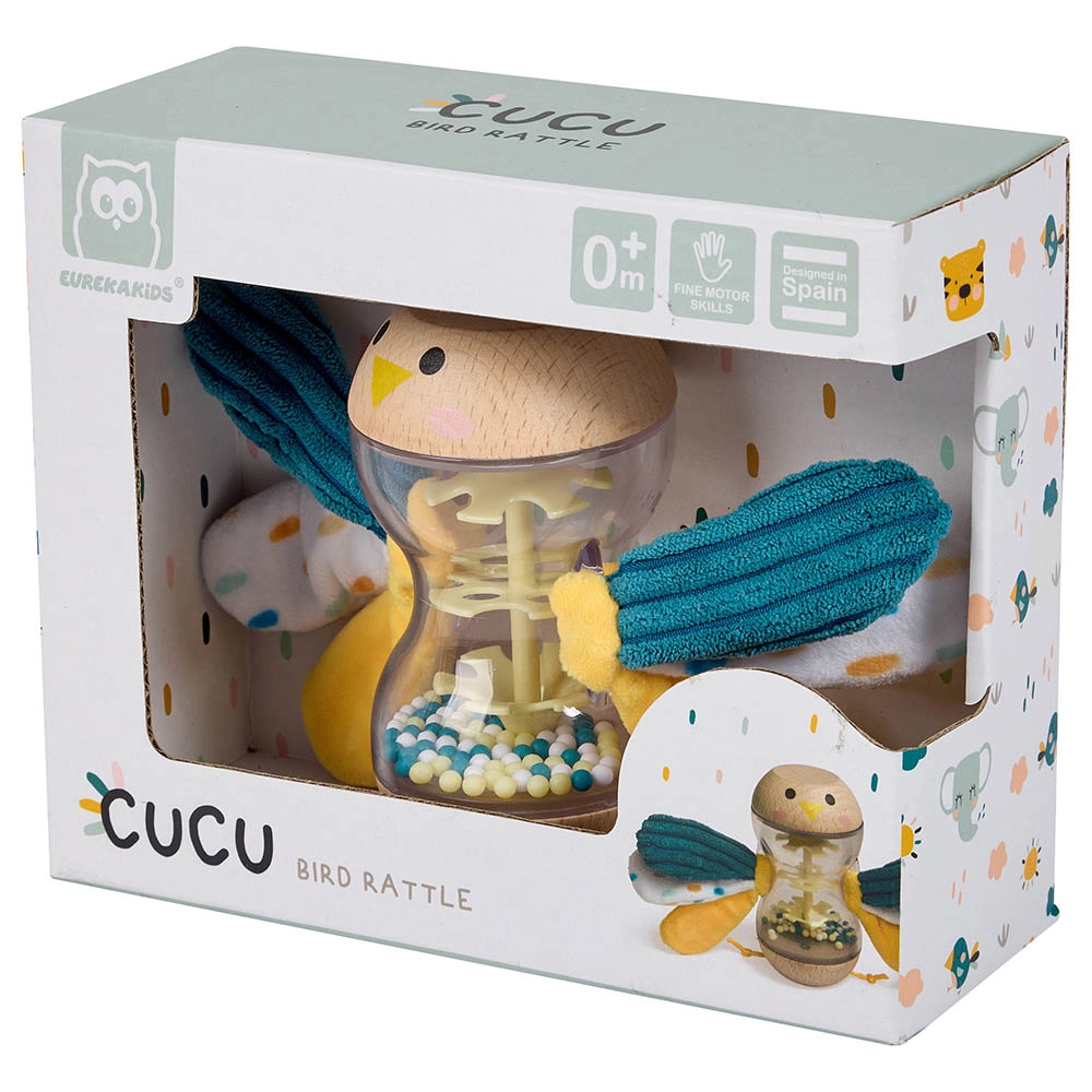 Cucu Bird Rattle - 0 month & above wood, plastic and fabric