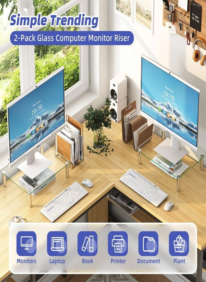 Computer Monitor Riser - 6mm Tempered Glass Height Adjustable Pack