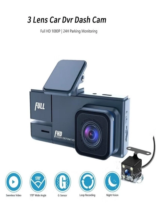 3-Lens Dash Cam - 1080p