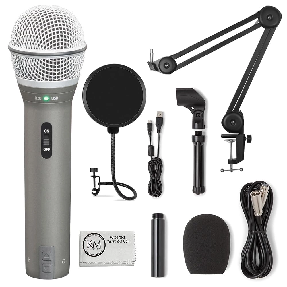 Q2U USB+XLR Microphone + ASVS4B + USB 2.0 A Male to A Female Extension Cable + Cleaning Cloth