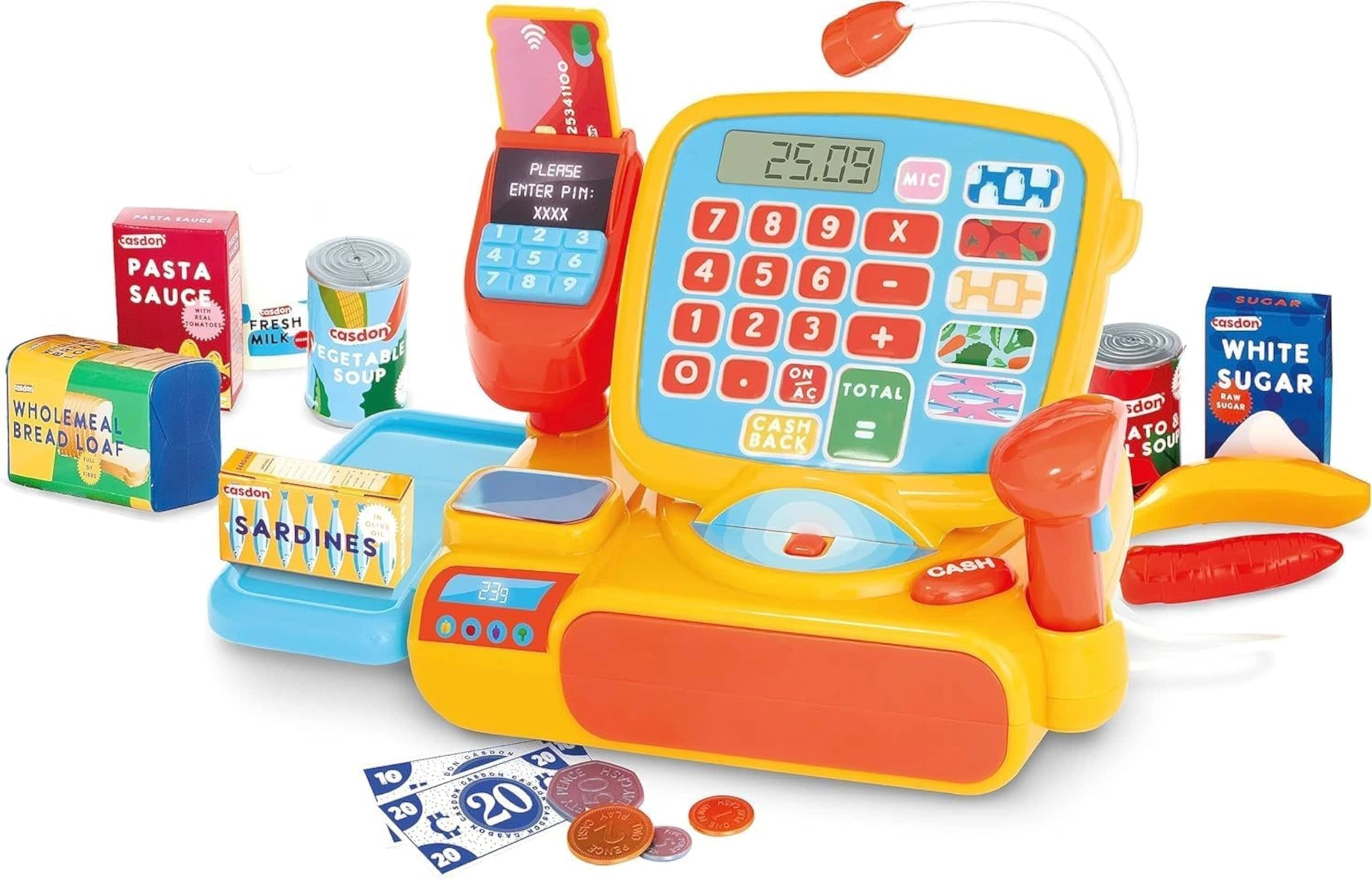 Casdon Cash Register - Working Calculator Scanner Play Money
