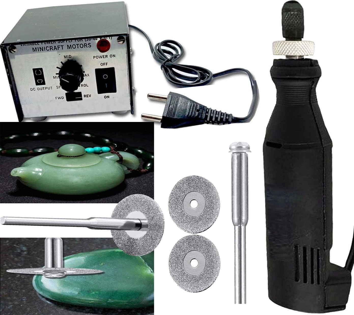 Mini Drill Machine - 12V Speed And Direction Control + Adapter - Collet Chuck 10mm 23mm + Stones + Felt Pad + Mandrel Burrs - 120x Diamonds Bur