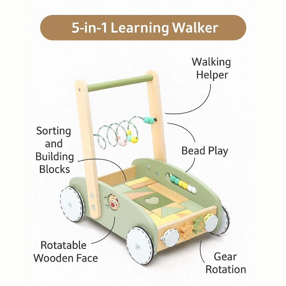 Enzo Wooden Baby Walker - 5-in-1 Activity Center