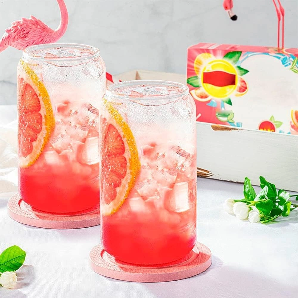 Can Shaped Glass Tumbler - 1 pcs With Lid With Straw 510 ml