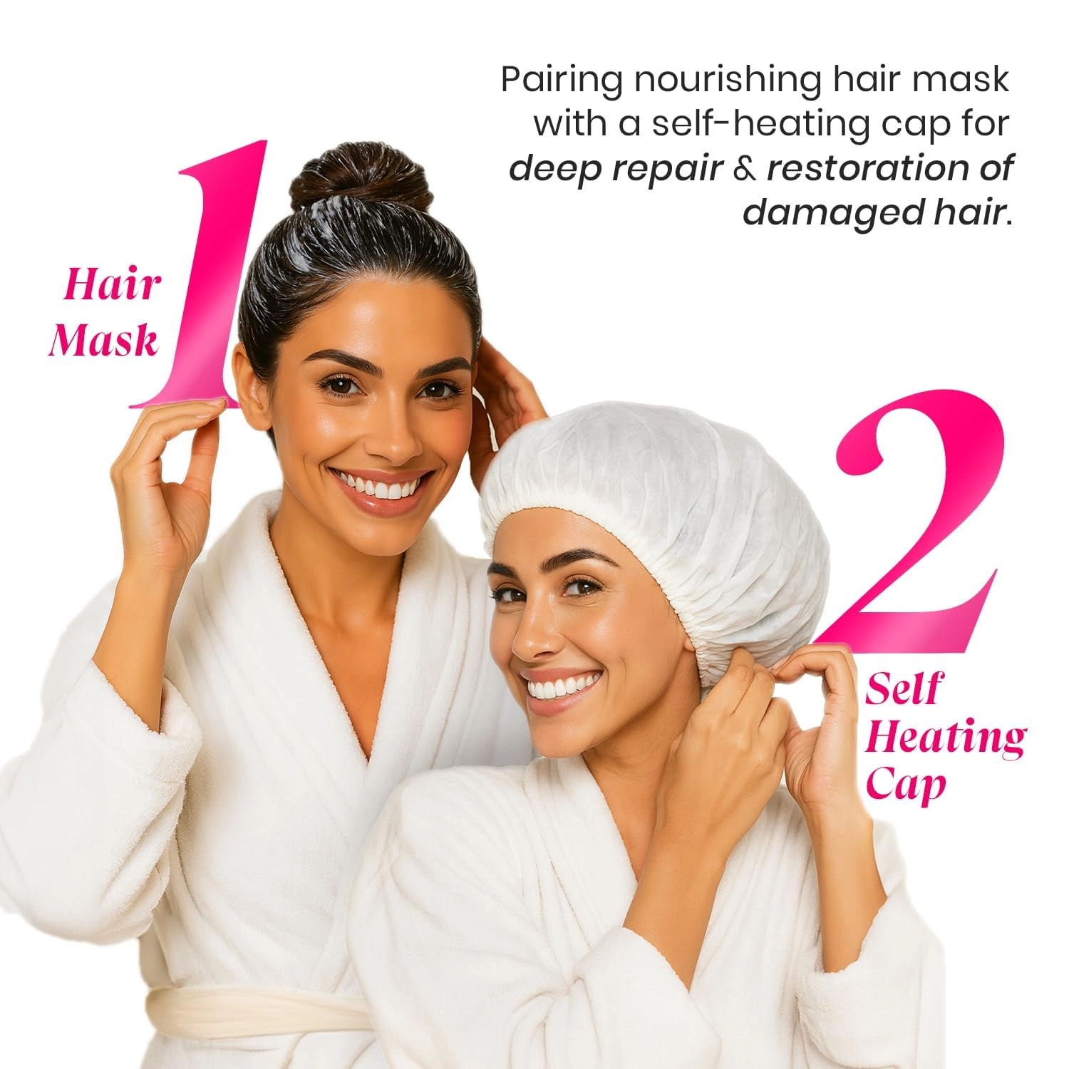 Hot Air Brush - 1200W + Heat Therapy Hair Mask - Self-Heating Cap + Heat Protectant Spray - 200ml