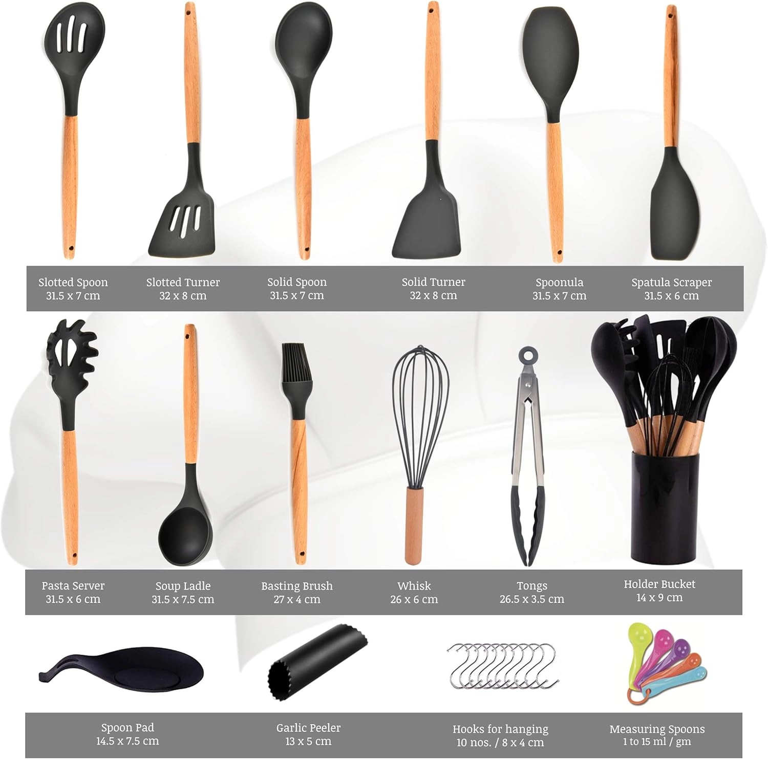 Silicone Kitchen Utensils Set - 16 Piece