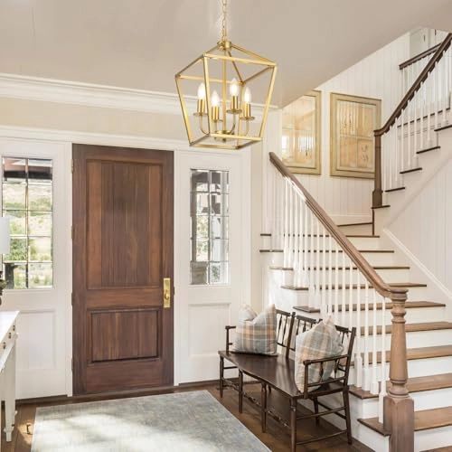 Industrial Chandelier Lamp - 4 x E14 Gold Adjustable Height