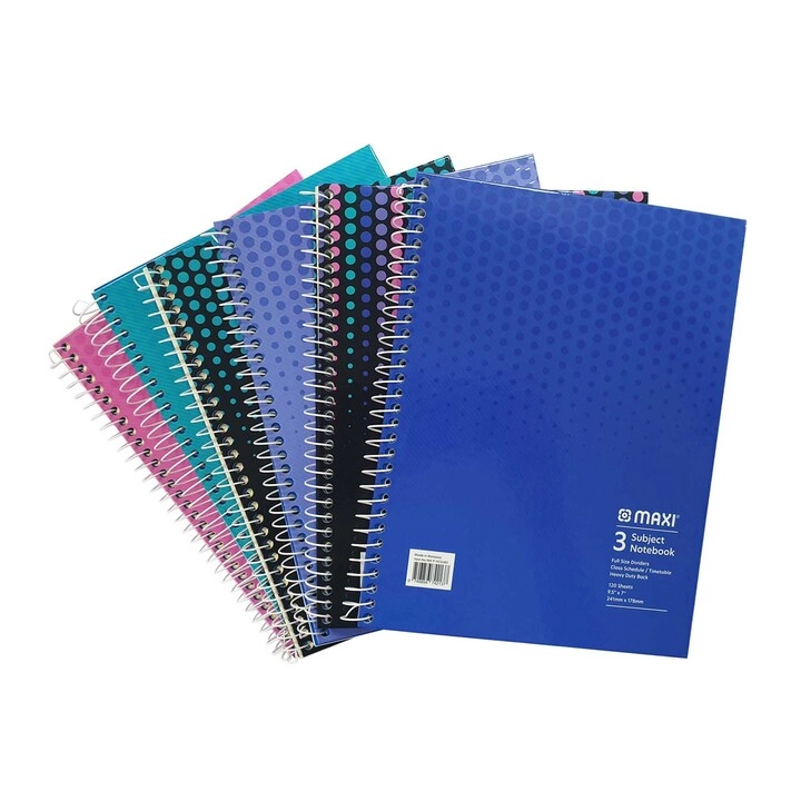 Maxi Spiral 3 Subject Notebook 9.5x7inch Hardcover - 120 Sheets