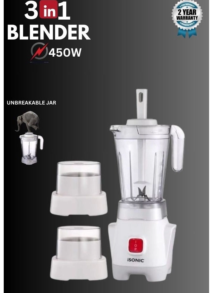 iB 703 - 3 IN 1 BLENDER - Grinder and Chopper attachments, Unbreakable jar