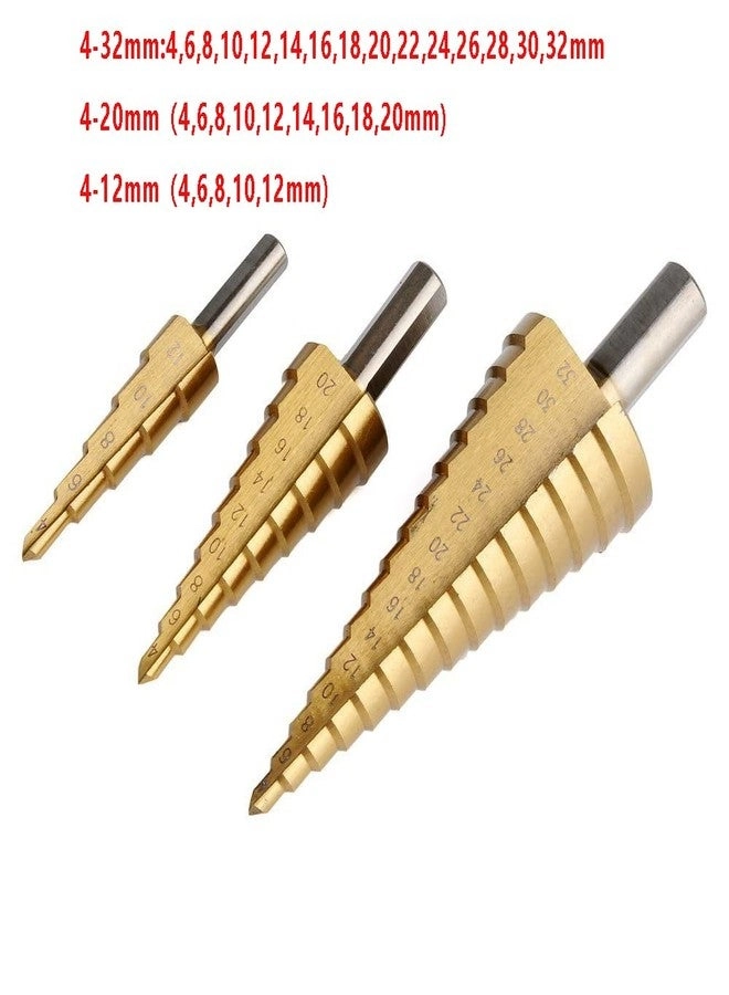 Step Drill Bit - HSS Titanium Coated 3 Pcs 4-12/20/32mm