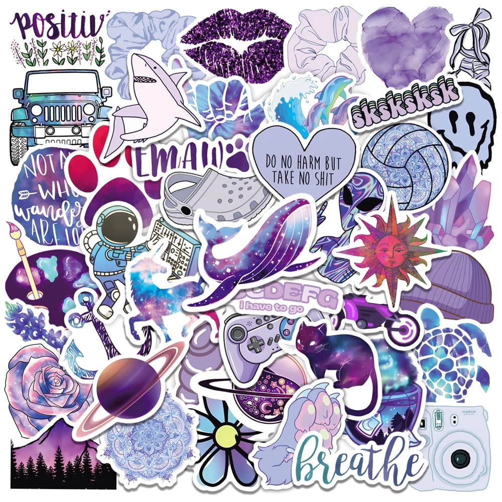 focri Purple Sticker Book Vinyl Waterproof 50 pcs