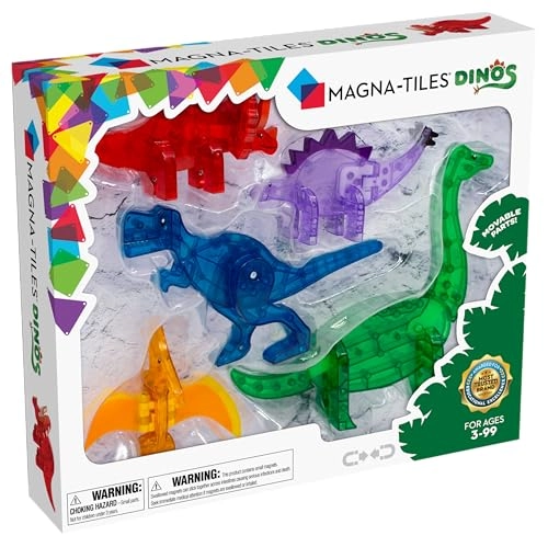 Magna-Tiles Dinos - T-Rex Brachiosaurus Stegosaurus Triceratops Pteranodon 5 pcs