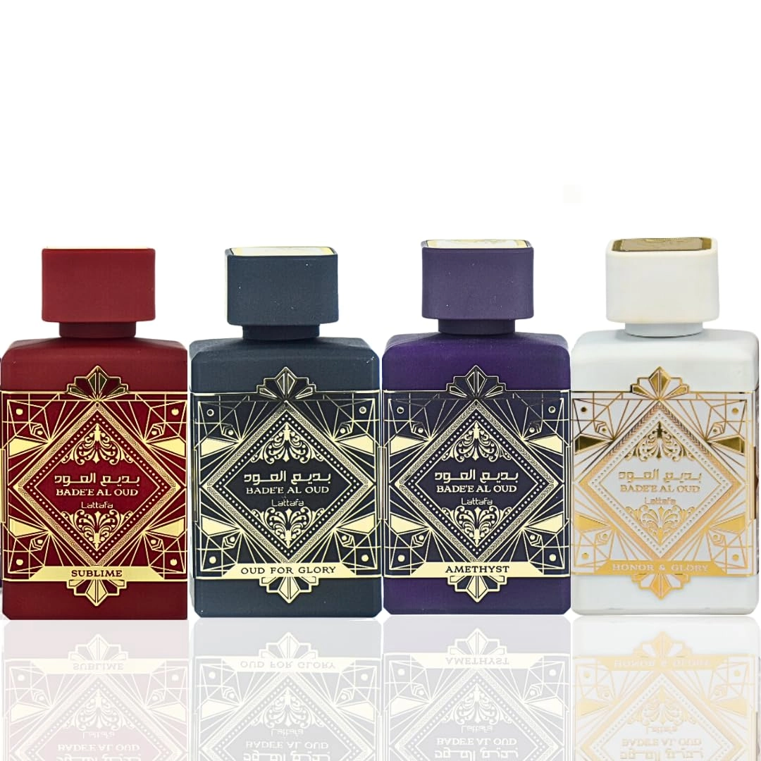 Lattafa Bade'e Al Oud Oud for Glory + Bade'e Al Oud Sublime + Bade'e Al Oud Amethyst + Bade'e Al Oud Honor & Glory - Eau de Parfum 4 Pieces