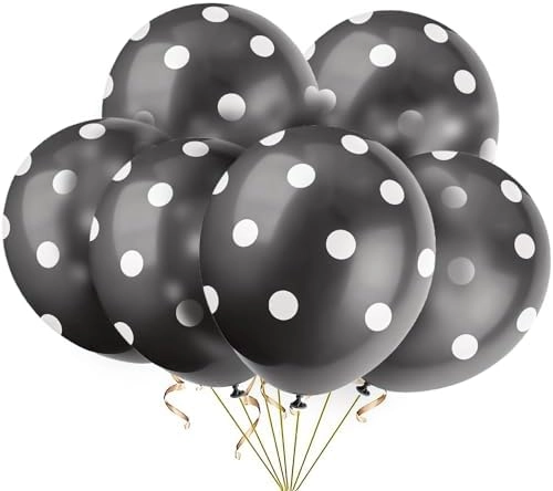 MZA STORES Black Polka Dot Latex Balloons - Pack of 6 Parties