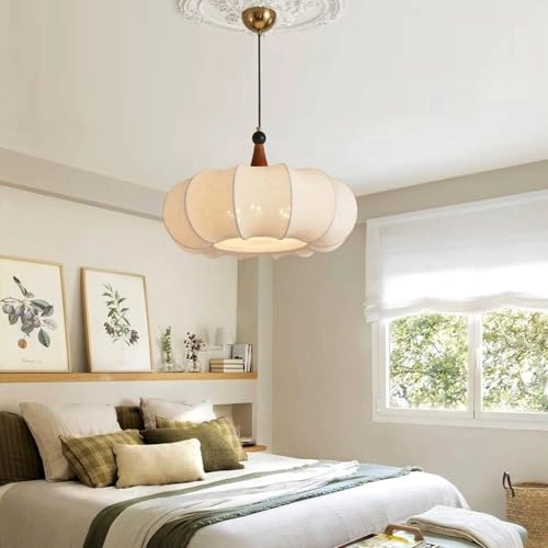 Drum Shape Bronze Retro Chandelier - 5 Light White Fabric Shade Adjustable Height