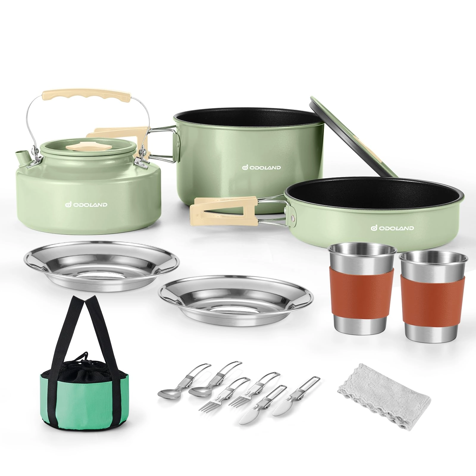 odoland 15pcs Camping Cookware Set