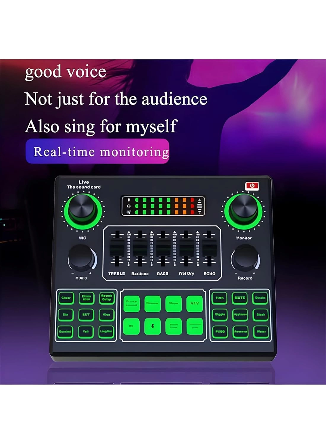 Voice Changer Sound Card - 12 FX Dual Mic Input USB Bluetooth