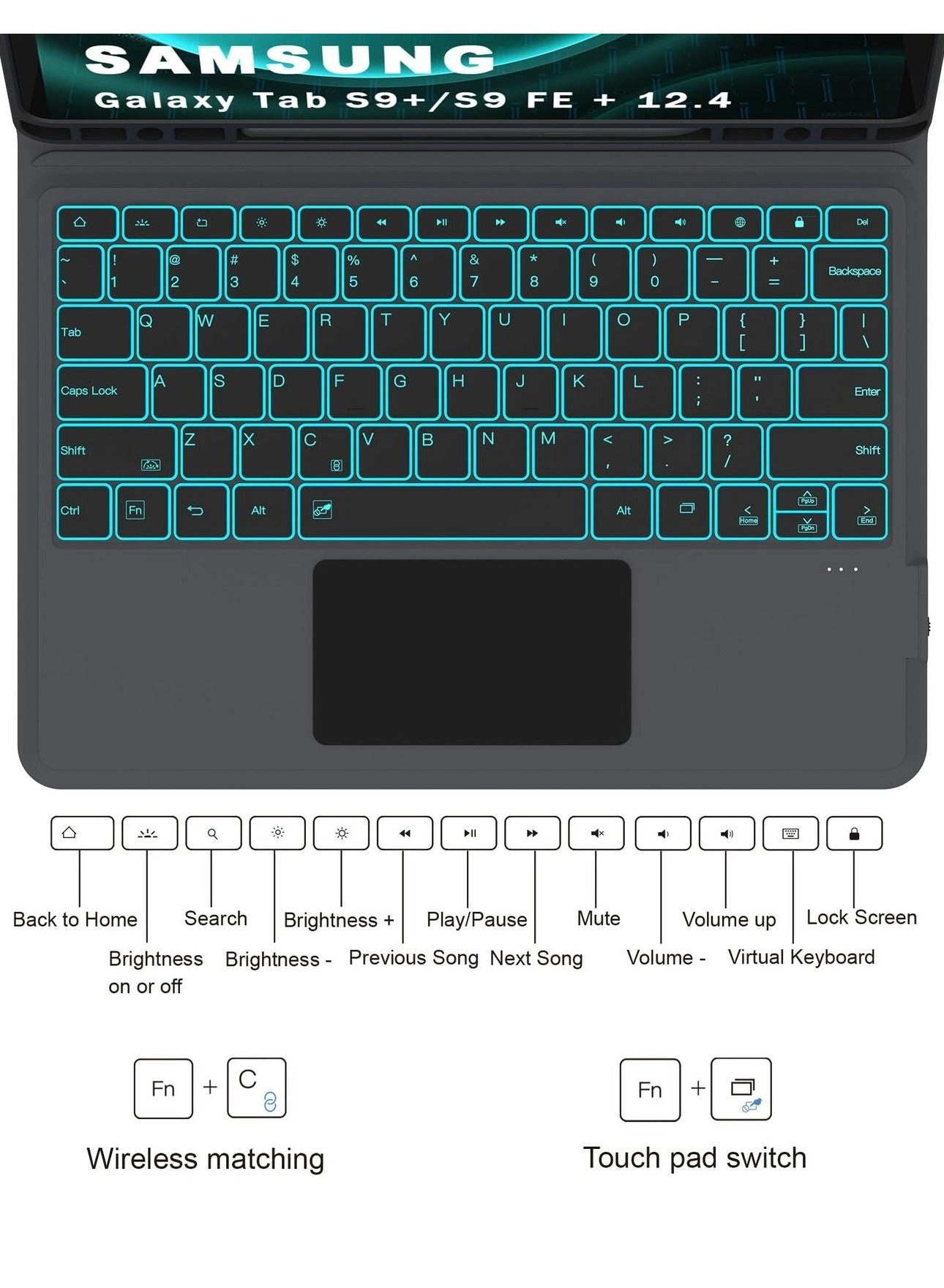 Keyboard Case with Trackpad for Samsung Galaxy Tab 12.4-inch
