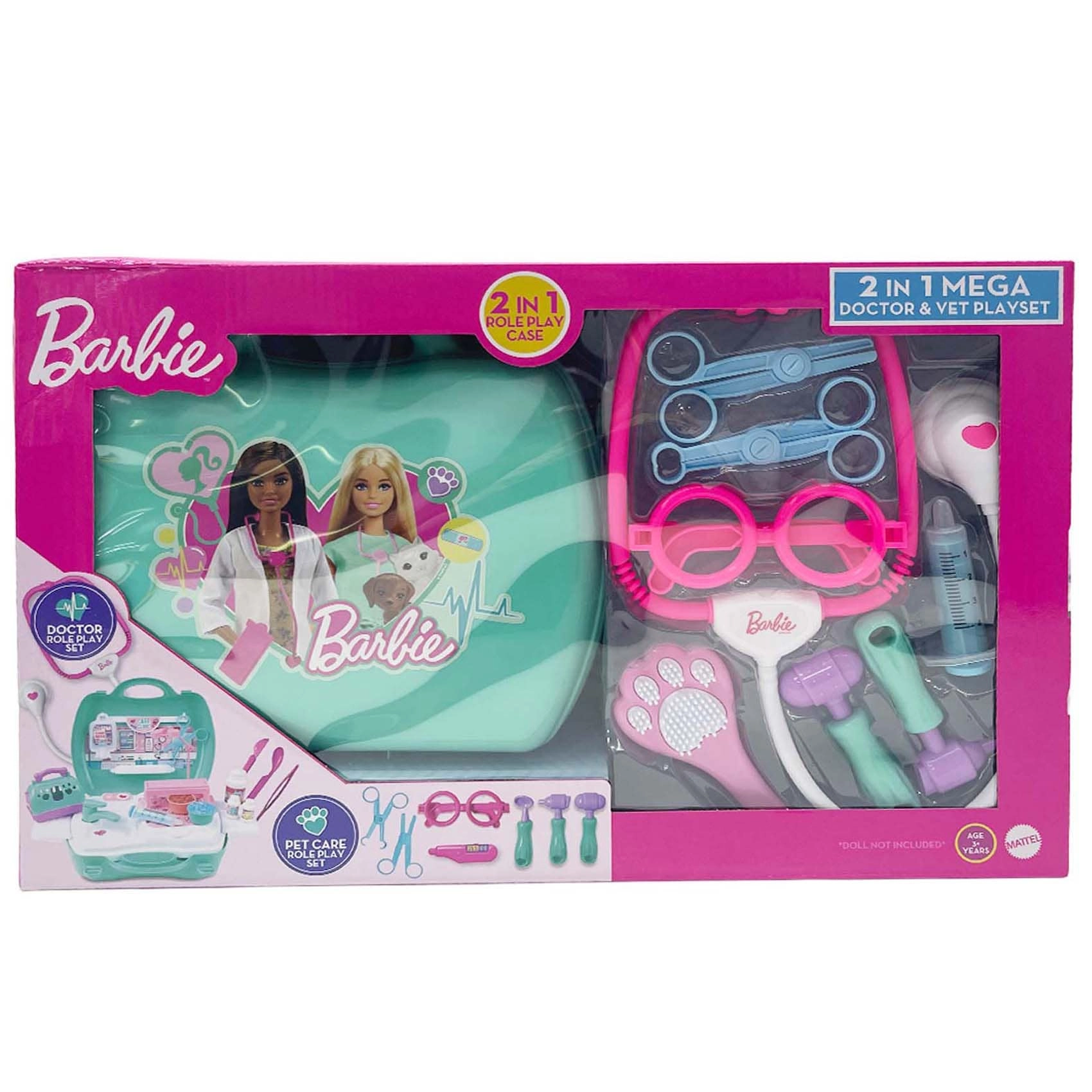 Barbie 2-in-1 Mega Doctor and Vet Dual Role Play Set - 30+ pcs
