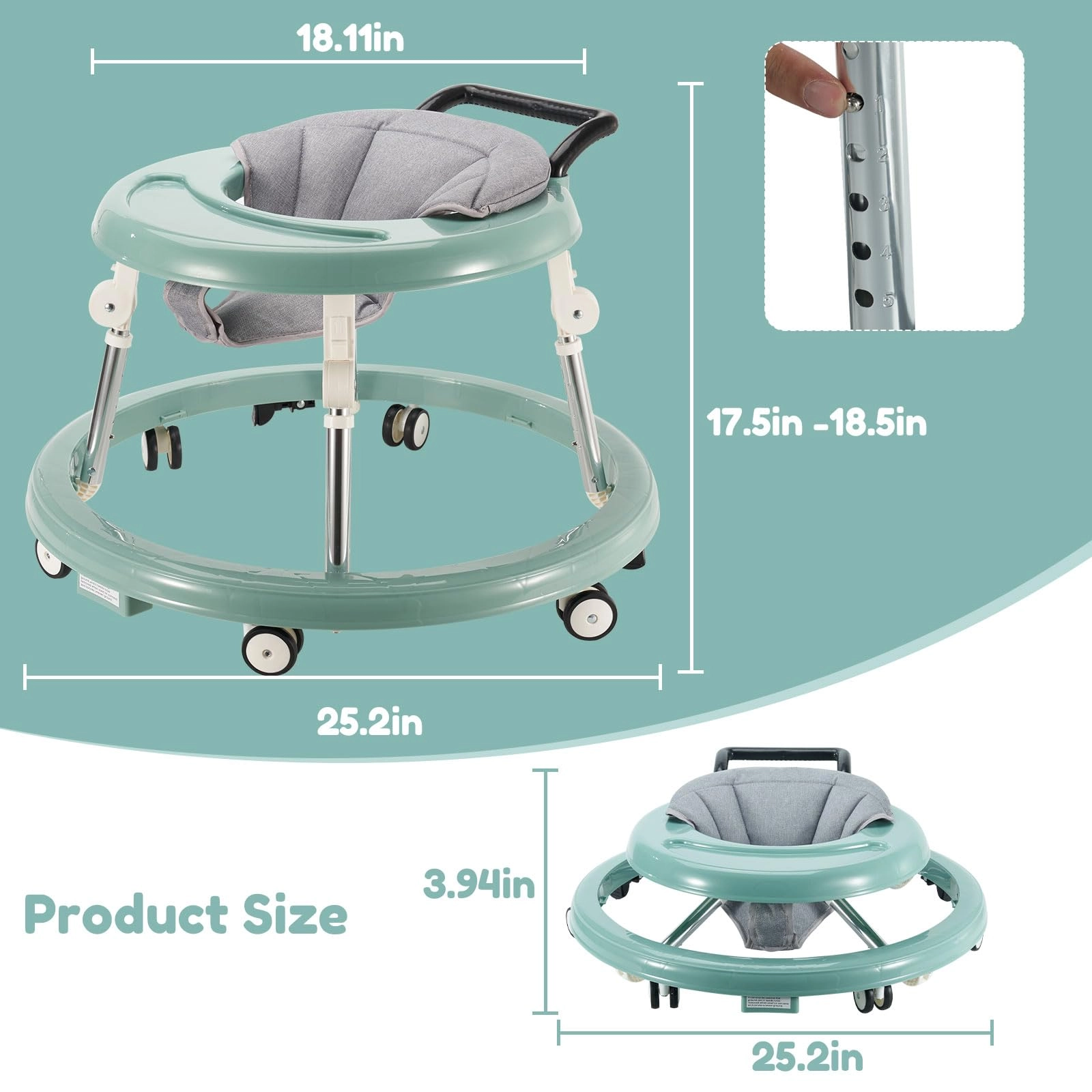 Baby Walker - Foldable 5-Position Height Adjustable