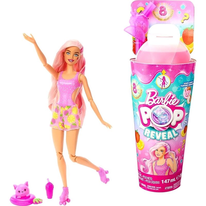 Barbie Pop Reveal Fruit Series - Strawberry Lemonade Drink Cup-Inspired Packaging