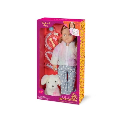 Skylar Doll & Pet Puppy Set - 46 cm Rainbow Dog Plush Ages 3+