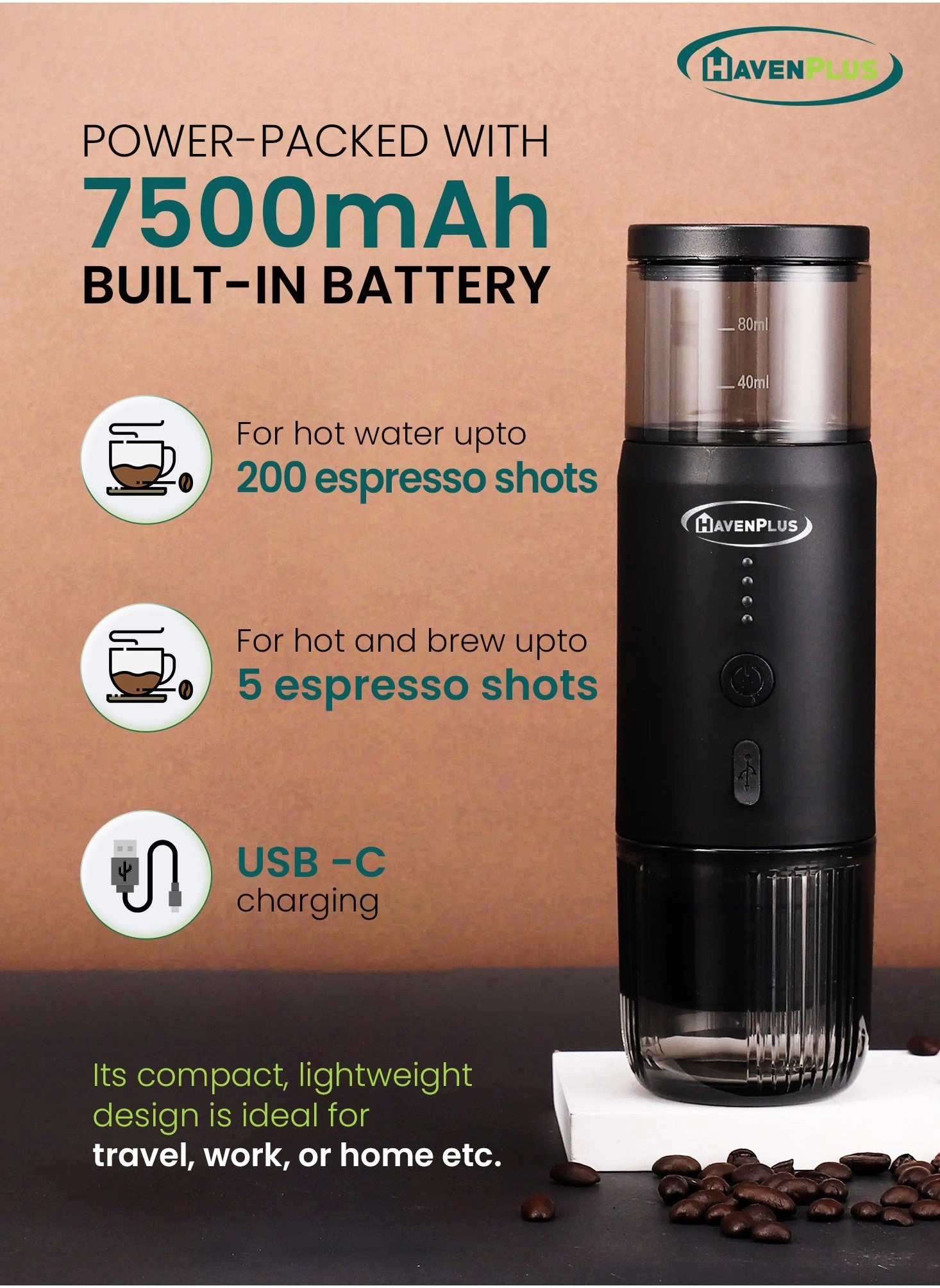 Portable Espresso Machine Rechargeable 15-Bar 7500mAh 152992
