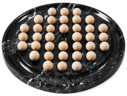 Marble Peg Solitaire Board Game - 10" 42 Balls Verona-white