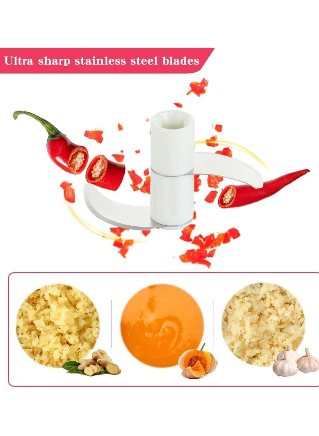 Manual Food Chopper - Handheld Pull Compact
