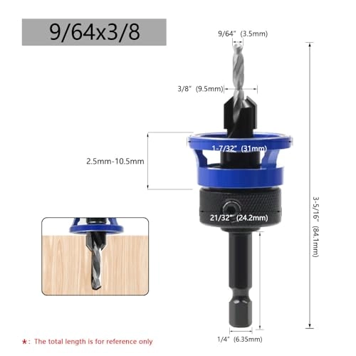 Countersink Drill Bit - 1 x Countersink Drill, 4 x Drill Bits 9.5*3.2mm