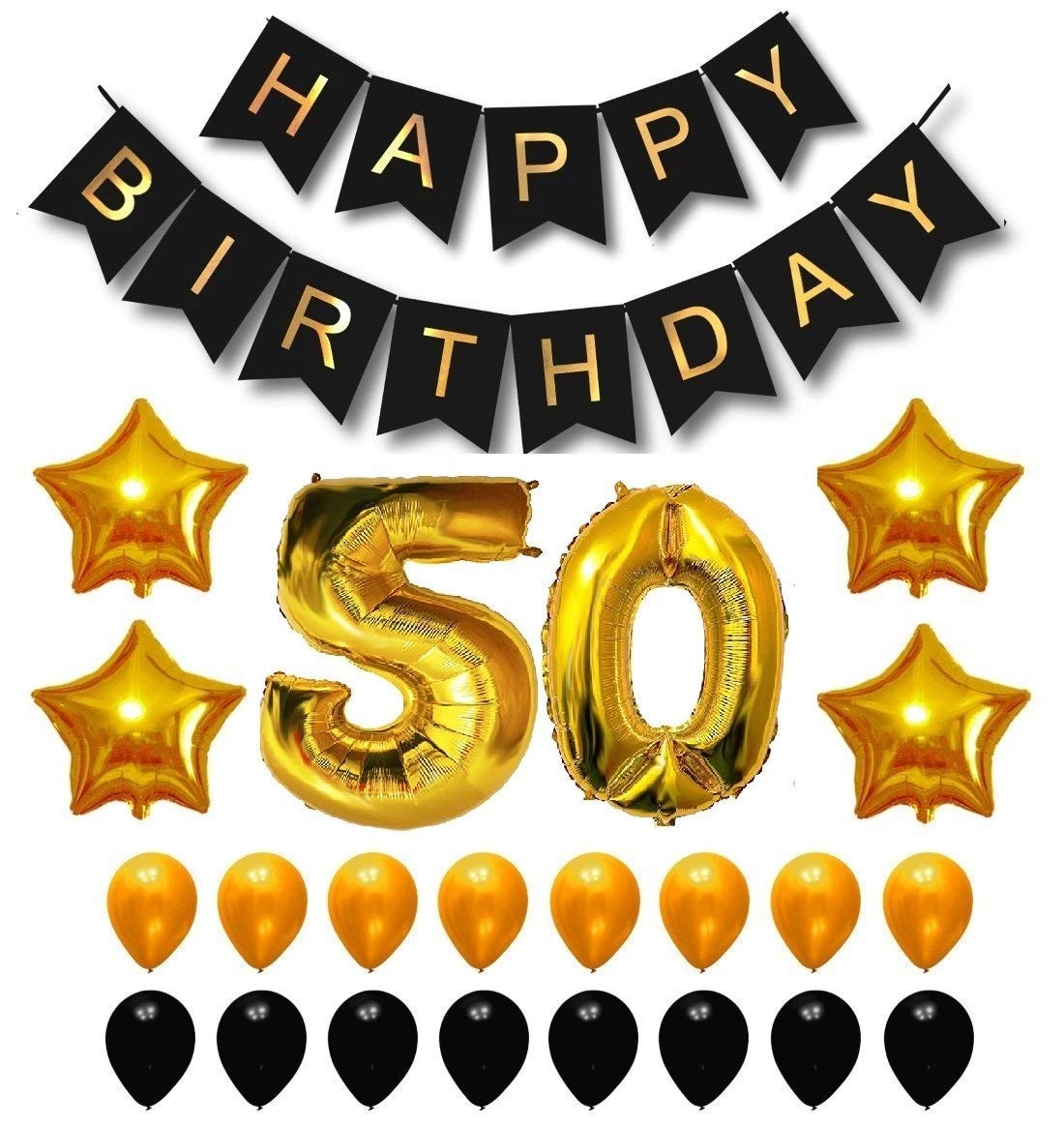 Party Time Trading LLC Happy Birthday Banner + Foil Balloon + Latex Balloons - 23-Pieces 30th Birthday