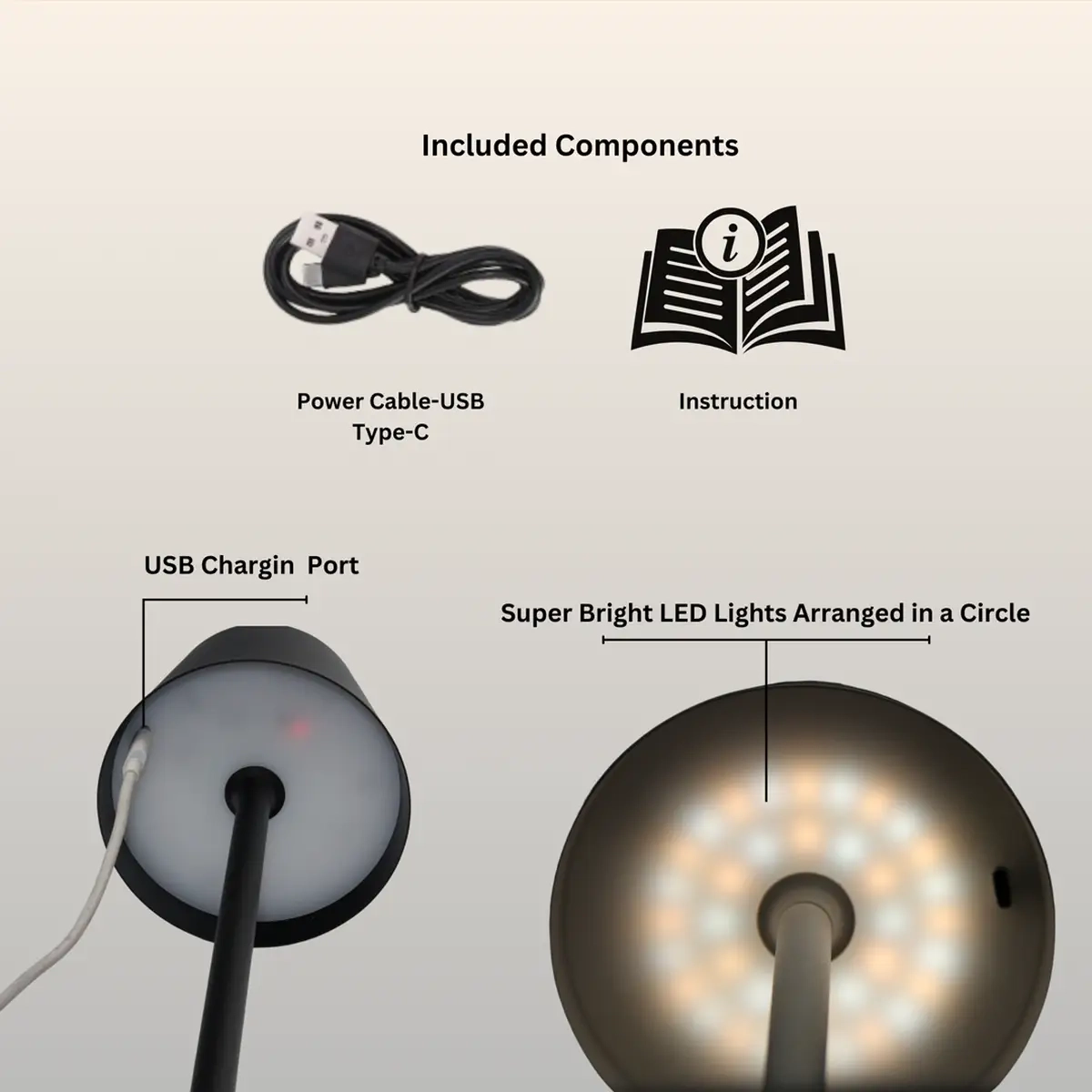 Cordless USB Rechargable Dimmable Table Lamp - 5 W 4000mAh