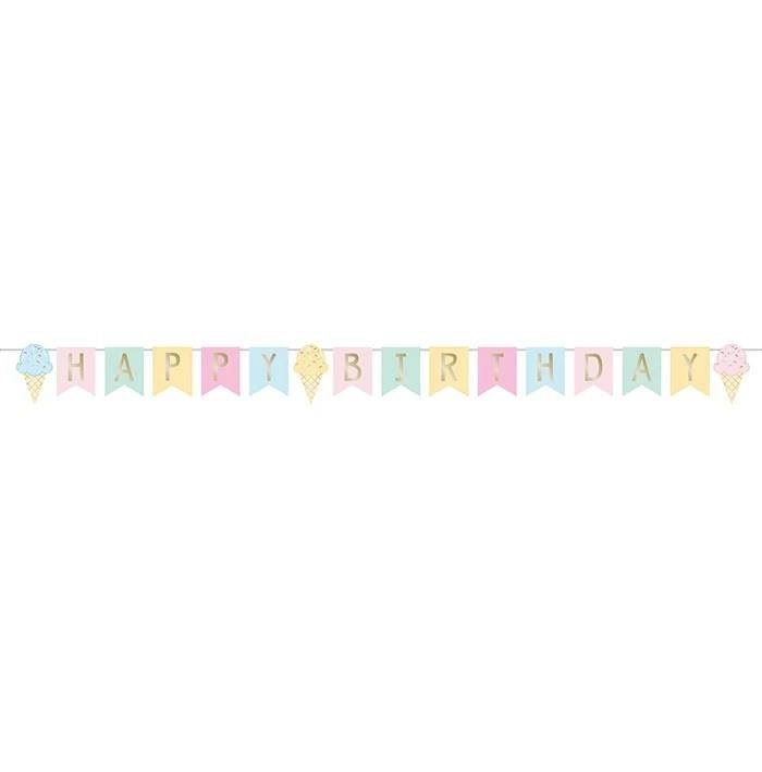 Party Zone Ice Cream Party Decor Shaped Ribbon Banner Foil - 1 pc