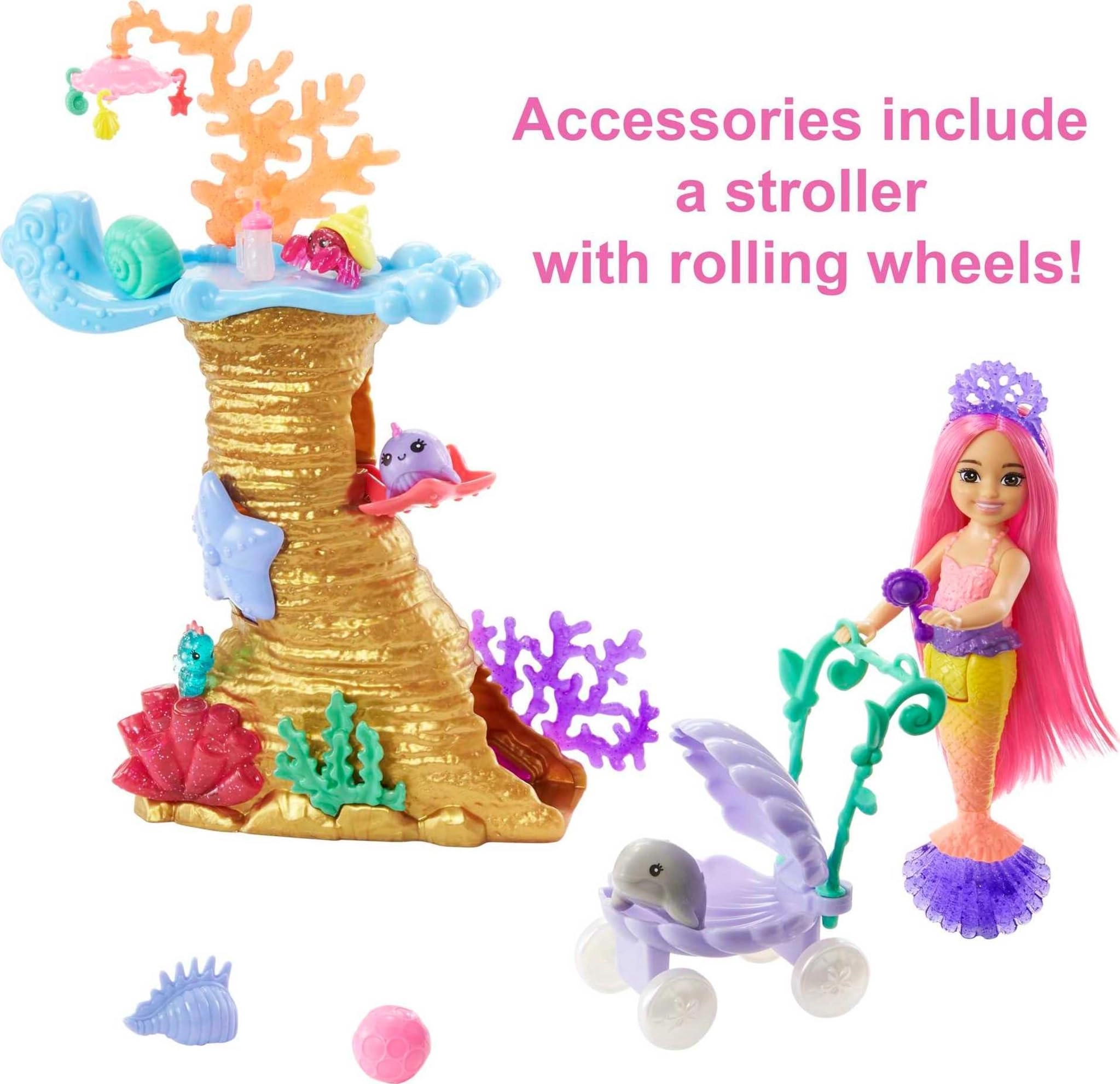 Chelsea Mermaid Doll and Playset - Plastic Pink Hair Ages 3+