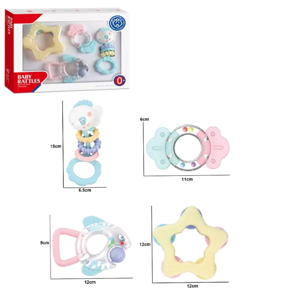 Baby Rattles & Teether Toy Set - 0 month & above Non-Toxic, Bpa-Free Materials 4-Piece Set