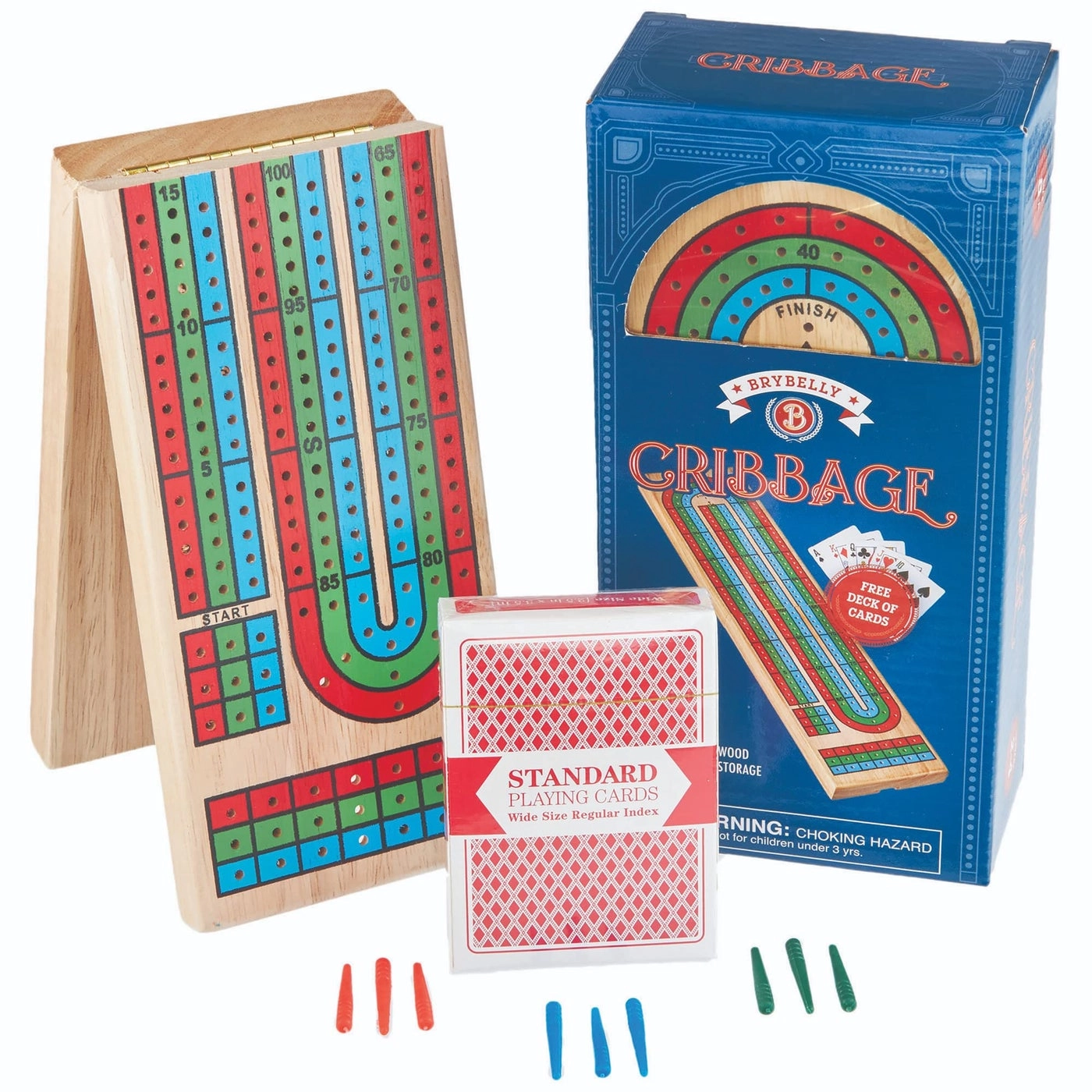 Brybelly Cribbage Board - Wooden Classic 3-Track Plastic Pegs