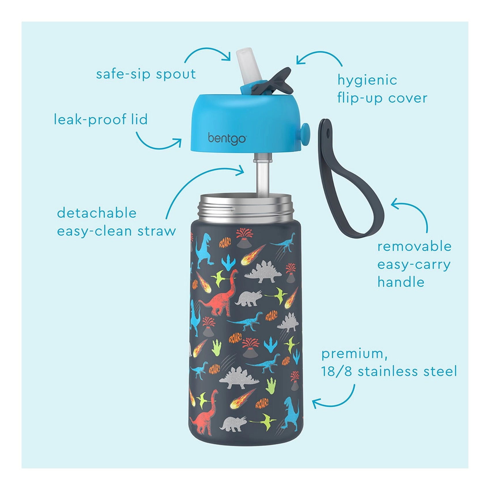 Dinosaur Water Bottle - Leak-proof lid 413 ml