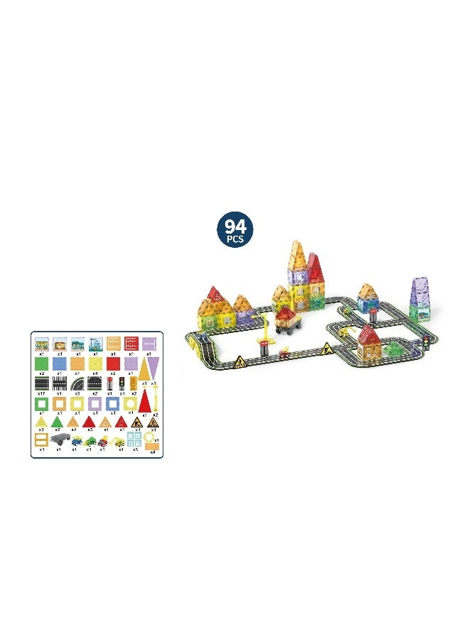 Magnetic Building Tiles Road Track Set - 94pcs