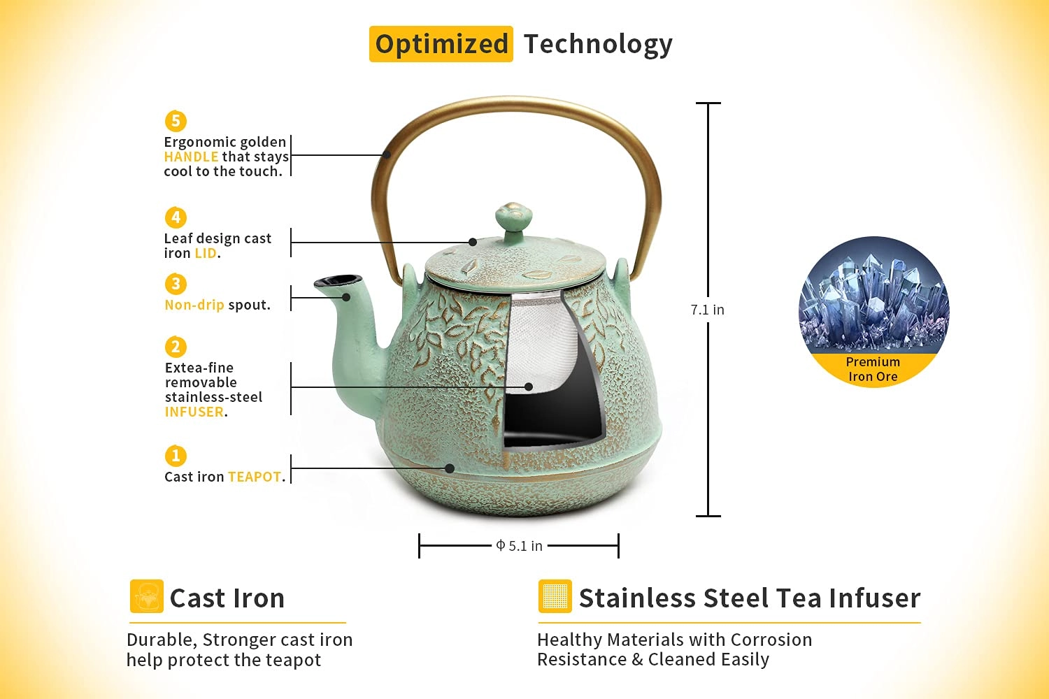 Japanese Cast Iron Tea Kettle - Cast Iron 950 ml
