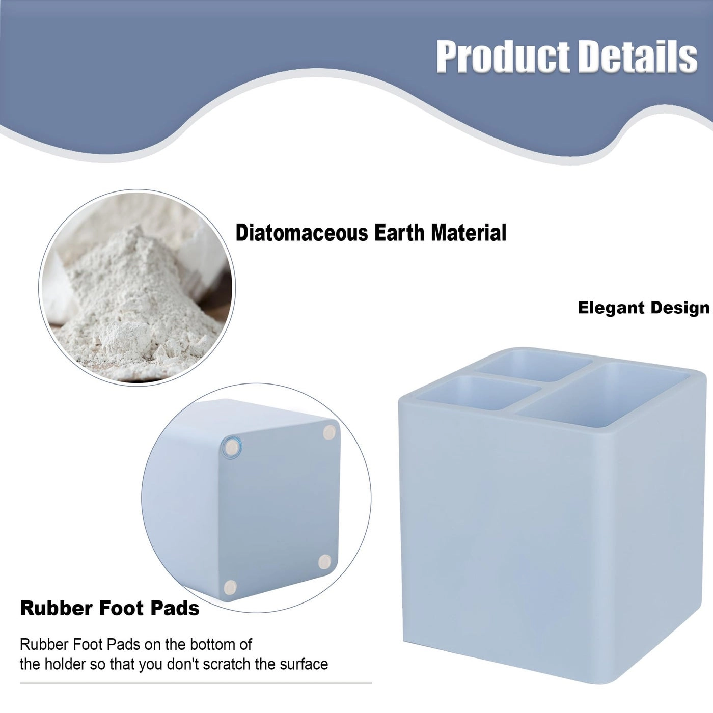 Diatomite Toothbrush Holder - Bathroom Countertop Shower Vanity 3 Slots
