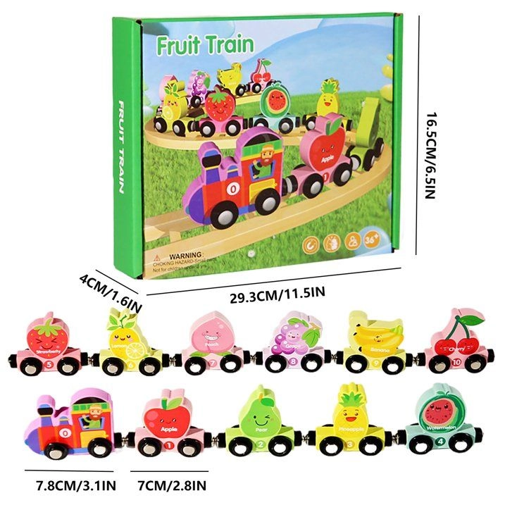 Magnatic Wooden Fruit Montessori Train Set - 3 years & above