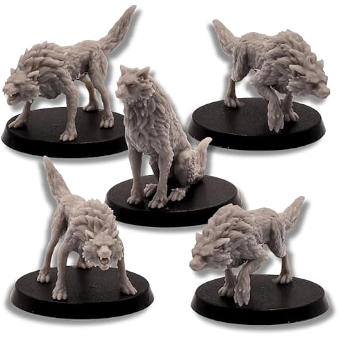 rayihni Fantasy Tabletop Gaming Set of Wolves - 28MM Paintable Plastic Miniatures