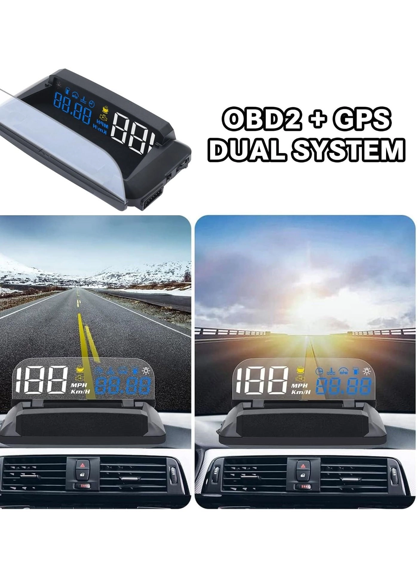 HUD Head up - OBD2 GPS Dual System Digital Speedometer