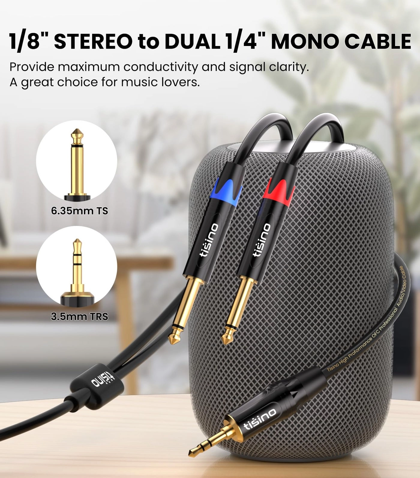 1/8 to 1/4 Stereo Cable - 6.6 feet
