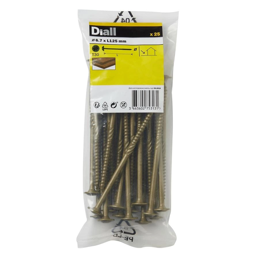 Diall Carbon Steel Screw Pack 6.7mm 125mm